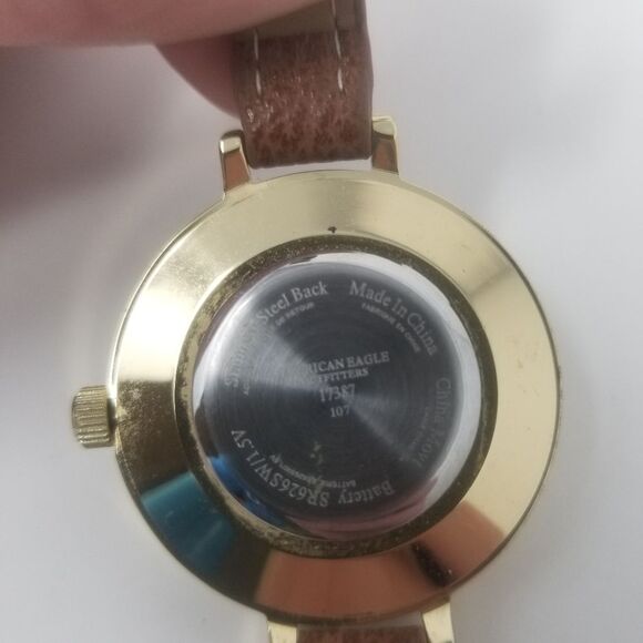 American Eagle Brown Faux Leather White Face Gold Bezel Wrap Around Watch - Picture 5 of 9